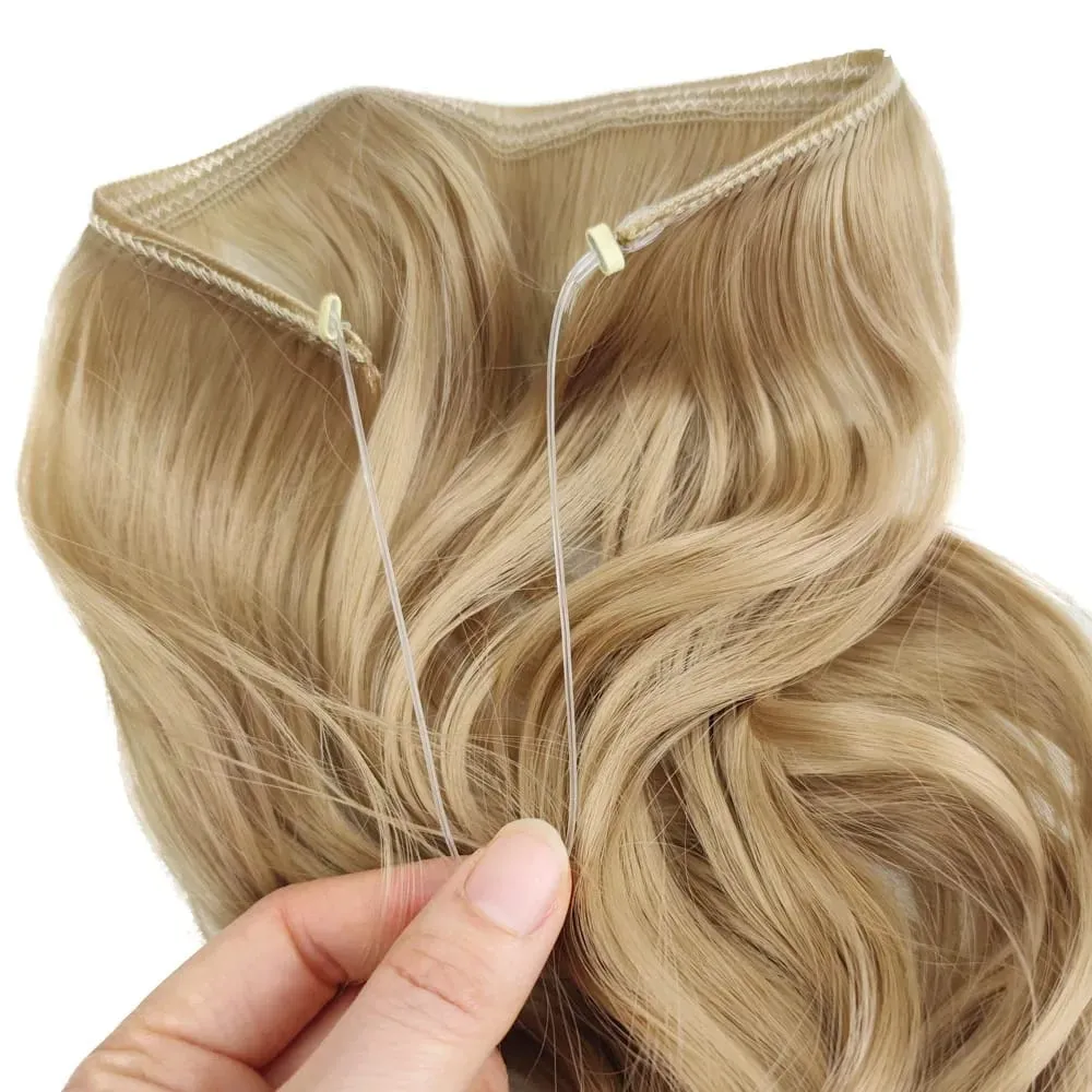 Synthetic One piece Hair Extensions No Clip No Glue Invisible 24inch Long Straight Wave Heat Resistant String Hairpiece