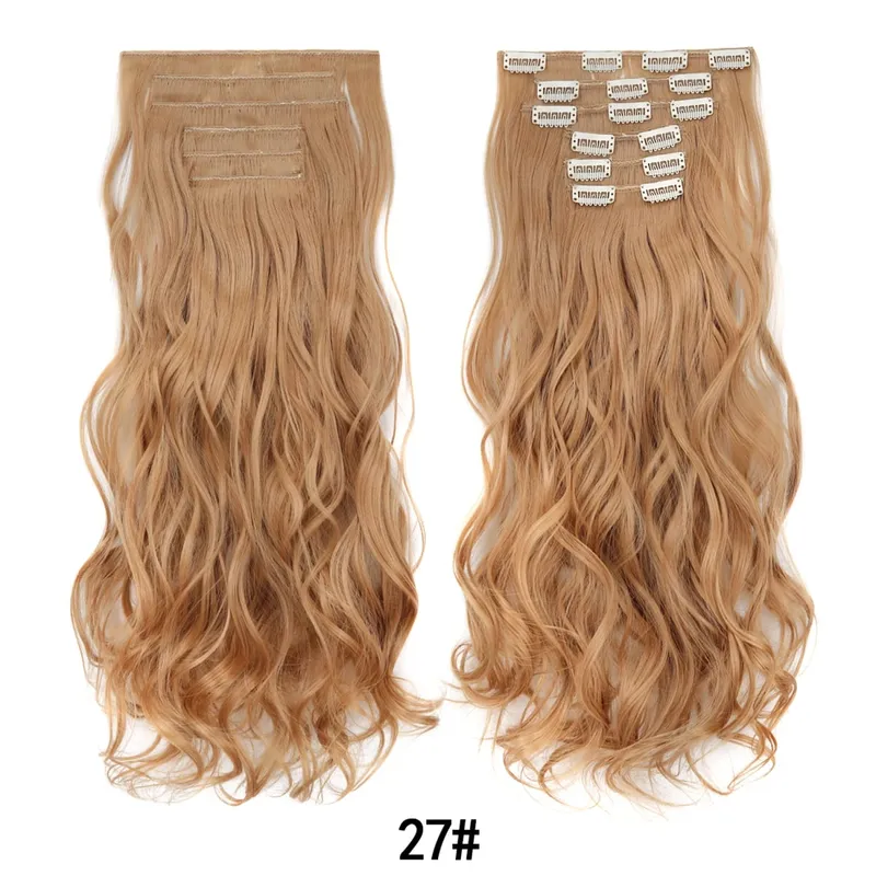 Jeedou 20 Inch 140g Clip In Hair Extensions 6Pcs 16 Clips Long Wavy Synthetic Ombre Hair Pieces for Women Full Head