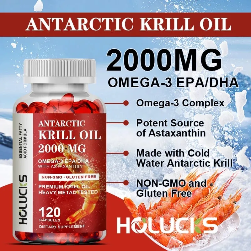 Buy 1 Get 1 Free! Pure Antarctic Krill Oil 2000mg Supplement with Astaxanthin for Heart & Brain Health Healthy Aging Non-GMO