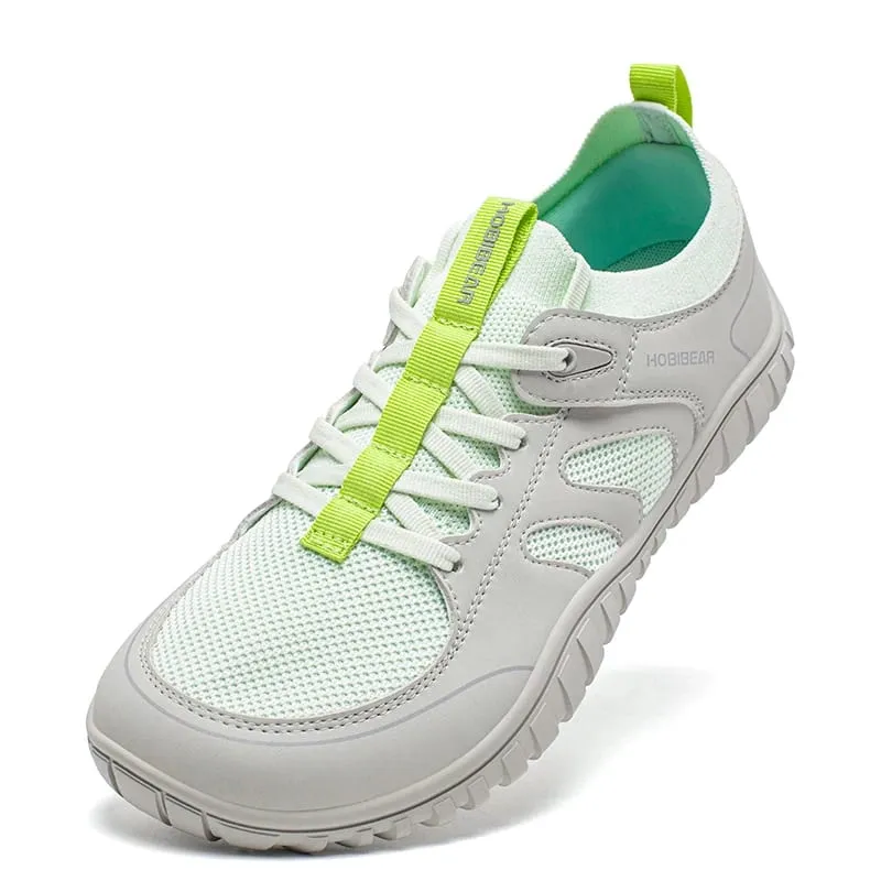 Wide Toe Running Sneakers Unisex Minimalist Mesh Breathable Shoes Artificial Leather Lace Up Walking Sneakers