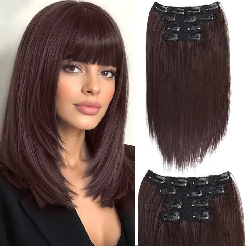 Synthetic 4PCS Clip in Hair Extensions 14inch Straight Hair Extensions with BB Clips Invisible Seamless Hairpiece for Women Use