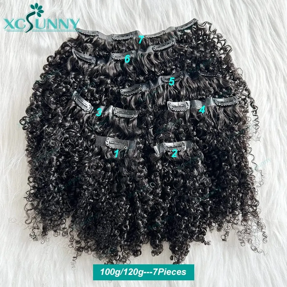 Kinky Curly Seamless Clip Ins Human Hair Burmese PU Clip In Human Hair Extensions Kinky Curly For Black Women 240g Full Head