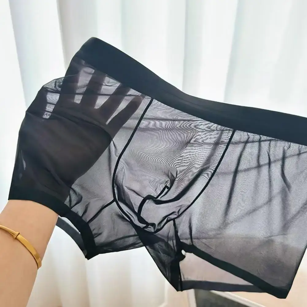 Men Boxer Transparent Lightweight Men Underwear Elastic Mid-Waist U-Convex Thin Perspective Shorts Briefs Seamless Panties