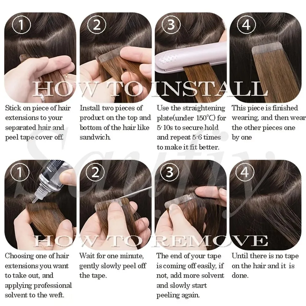 Blonde Tape In Hair Extensions Human Hair 20pcs/Pack Straight Natural Black Blonde Brown Tape Ins Hair Extensions 12-20inches Seamless Double Side Skin Weft Tape In Hair For Women
