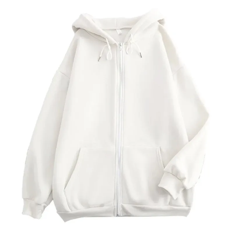 High Street Hoodie Men Solid Color Zip Up Long Sleeve Loose Jacket Coats Casual Hooded Sweatshirt Y2K Fashion Outdoor Clothes