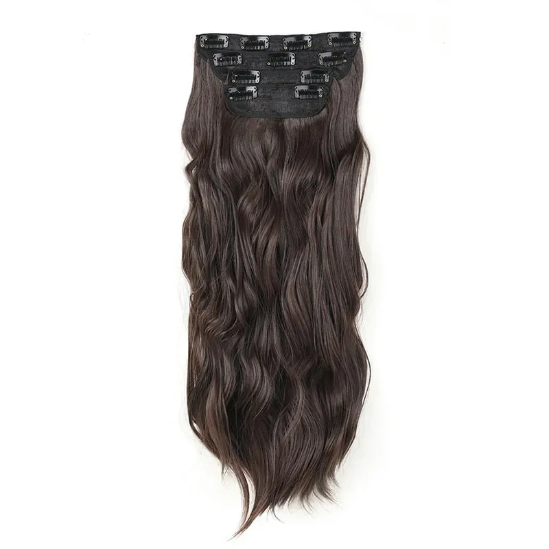 4-Piece Set Hair Clip Extensions Clip In Wavy Hair Extensions 20 Inch Long Synthetic Curly Hair Extensions for Women
