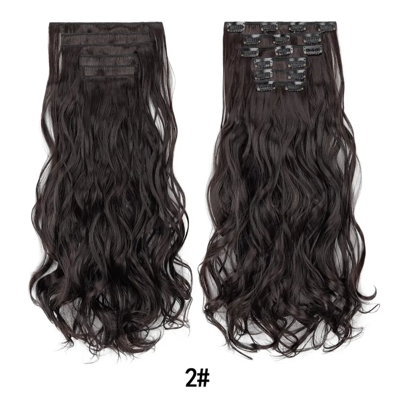 Jeedou 20 Inch 140g Clip In Hair Extensions 6Pcs 16 Clips Long Wavy Synthetic Ombre Hair Pieces for Women Full Head