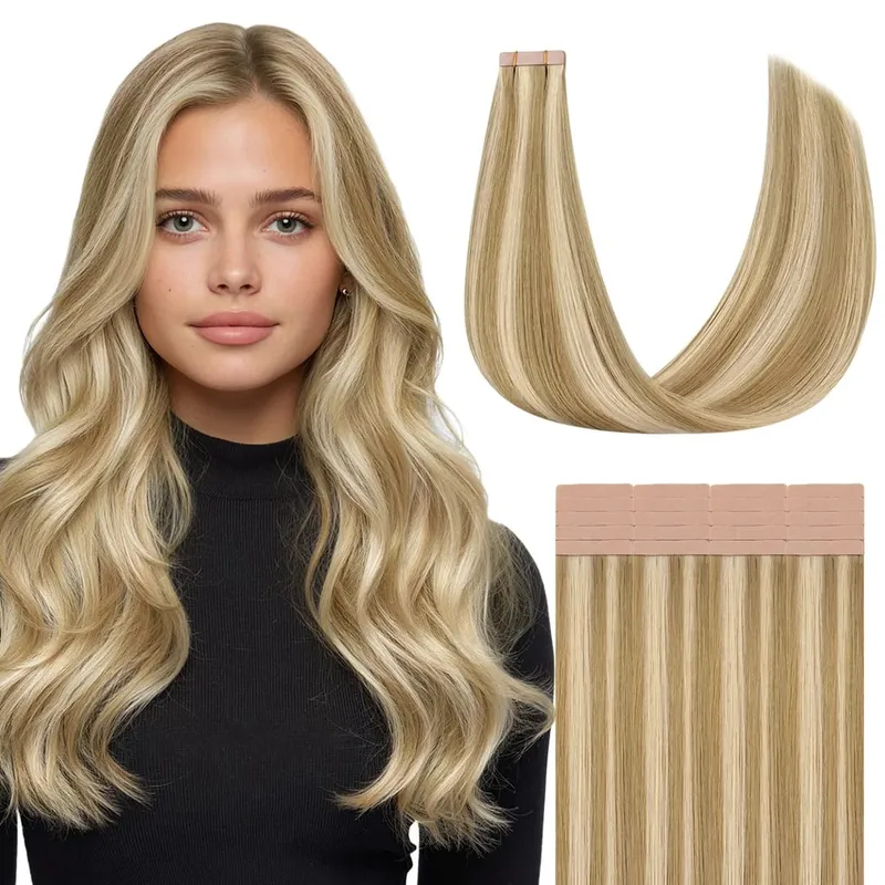 Sunmofavo Tape In Remy Human Hair Extensions Thick Silky Straight Natural Brown Invisible Tape 20Pcs Salon Grade For Women