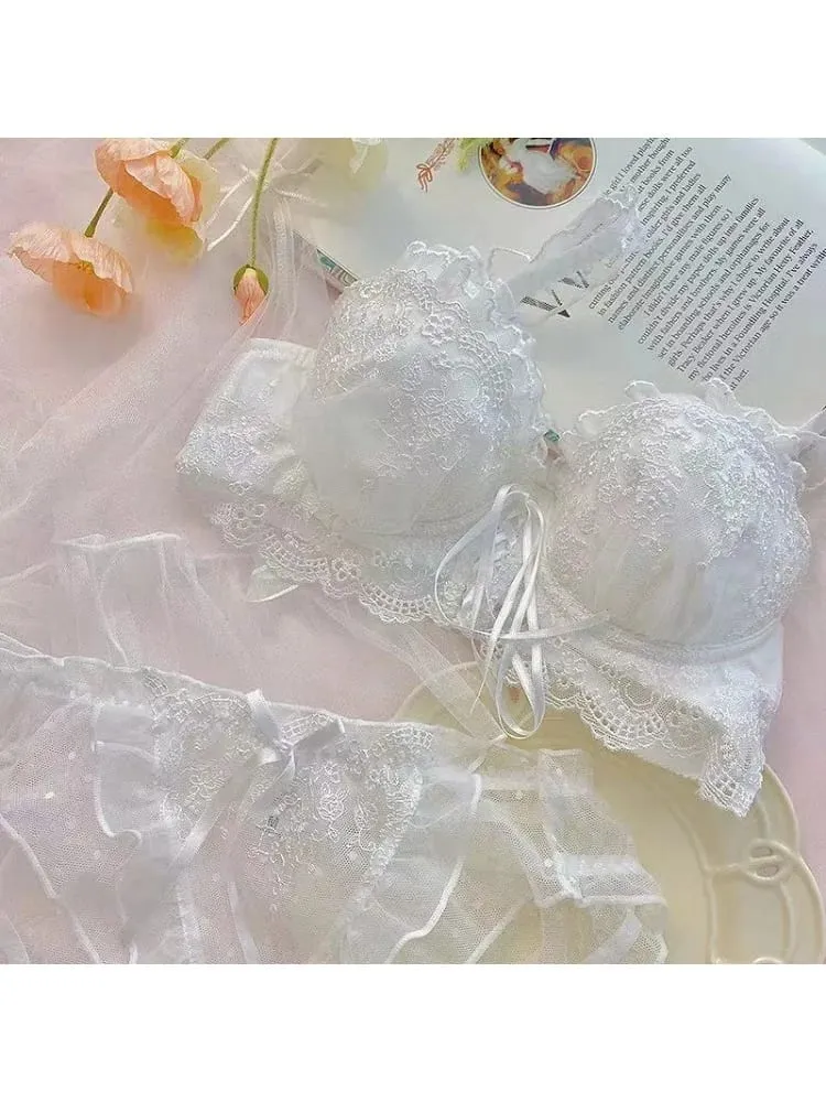 Japanese Style Lace Bralette Set Sexy Cute Underwear with Steel Ring for Small Breasts Push Up Bra & Panty Set Hot Sale Now!