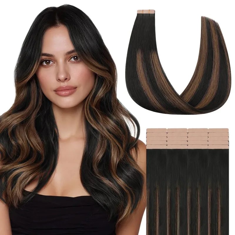Sunmofavo Tape In Remy Human Hair Extensions Thick Silky Straight Natural Brown Invisible Tape 20Pcs Salon Grade For Women