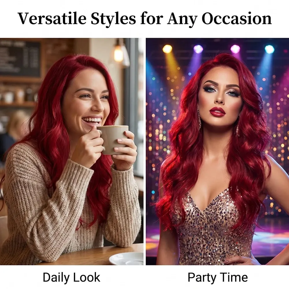 26" Invisible Wire Hair Extensions Curly Burgundy No Clip Synthetic Hairpiece Women Natural Heat Resistant Fiber Hairpieces