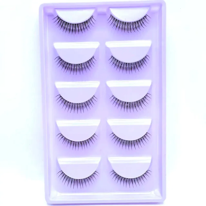 Soft & Natural Eye Enhancement 5 Pairs False Eyelashes Transparent Stem Soft Natural Strip Lashes