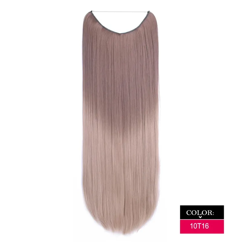 Synthetic One piece Hair Extensions No Clip No Glue Invisible 24inch Long Straight Wave Heat Resistant String Hairpiece