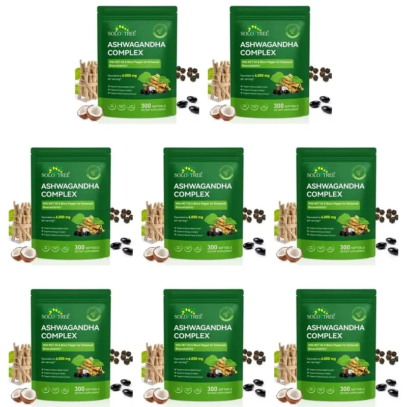 Solo Tree Ashwagandha Complex Softgels Supports Stress Relief Calm Mental Clarity Focus with MCT Oil & Black Pepper 300 Softgels