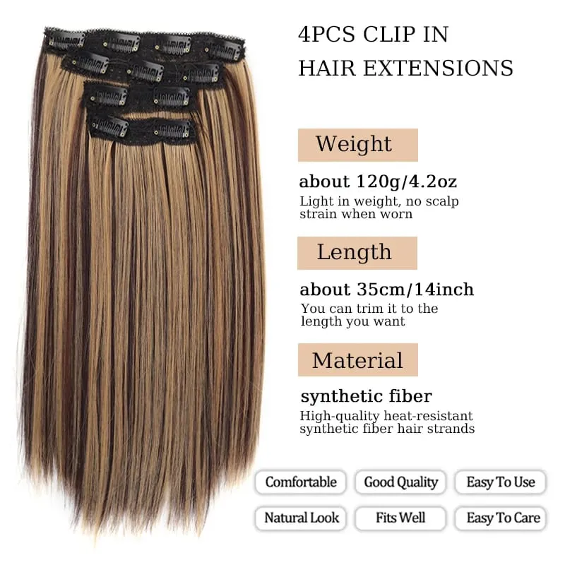 Synthetic 4PCS Clip in Hair Extensions 14inch Straight Hair Extensions with BB Clips Invisible Seamless Hairpiece for Women Use