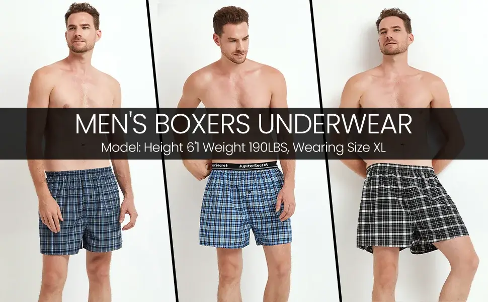JupiterSecret 6pcs Men's Underwear Woven Boxer Shorts with Elastic Waistband and Button Random Color