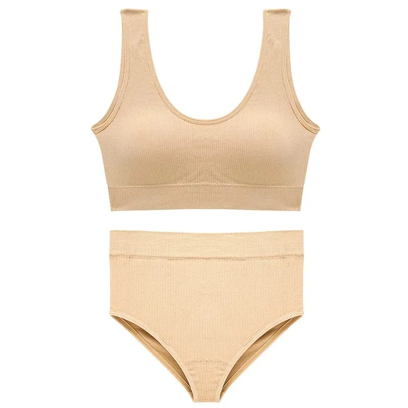 Women's Sport Underwear Set Plus Size Seamless Wireless Bra Top Padded Comfortable Solid Lingerie Bra Suit