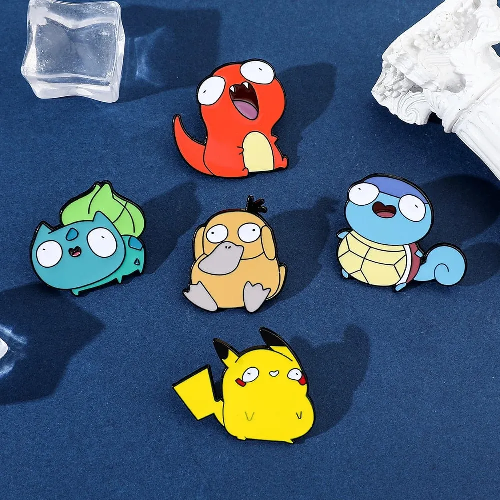Anime Enamel Pin Funny Cartoon Figure Pikachu Squirtle Psyduck Metal Badge Brooch Jacket Jeans Lapel Pin Toy Accessories