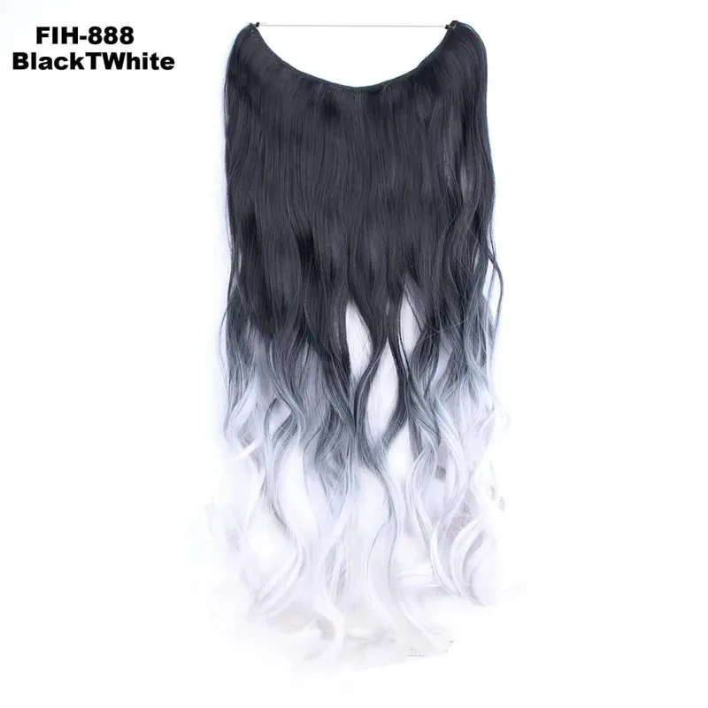 Synthetic One piece Hair Extensions No Clip No Glue Invisible 24inch Long Straight Wave Heat Resistant String Hairpiece