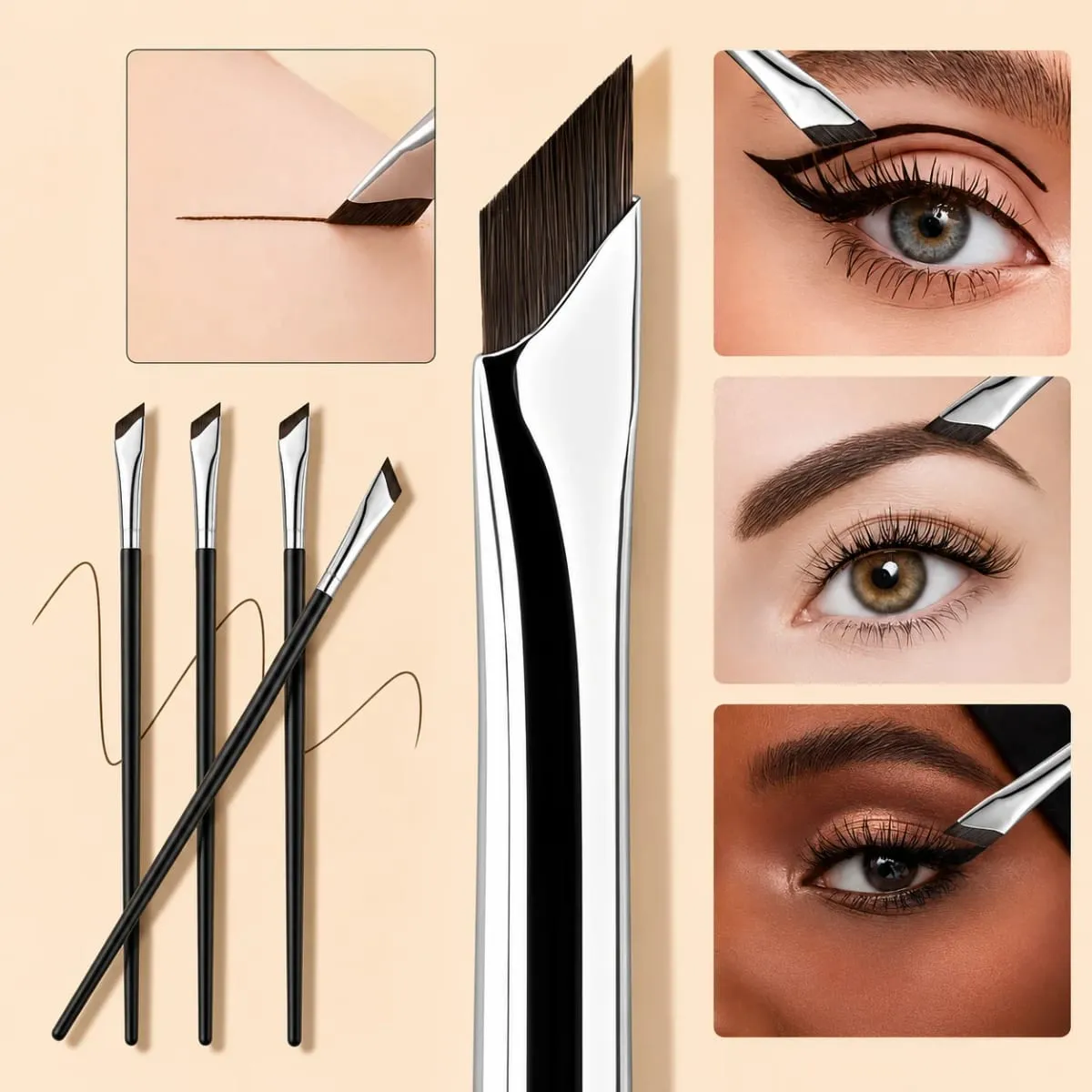5/7-Piece Precision Eye Makeup Brush Set | Scythe & Angled Eyeliner Eyebrow Brushes With Long Handle Reversible Design
