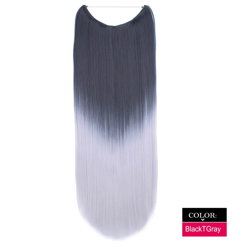 Synthetic One piece Hair Extensions No Clip No Glue Invisible 24inch Long Straight Wave Heat Resistant String Hairpiece
