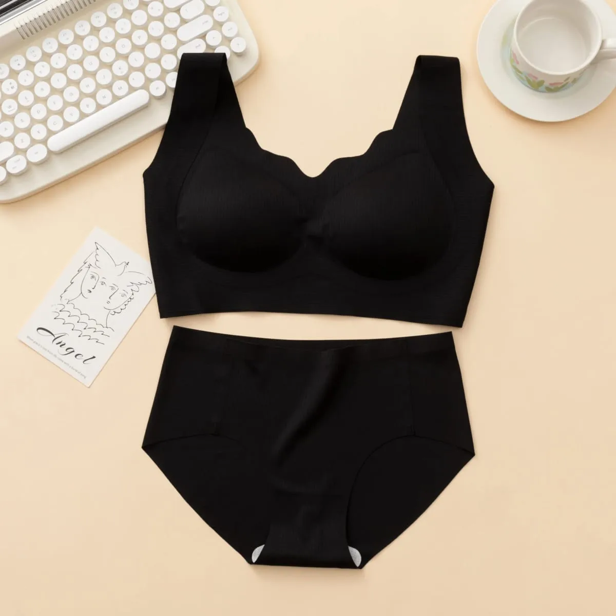 3 Sets Ribbed Wireless Wide Strap Bra & Matching Seamless Brief Lingerie Sets