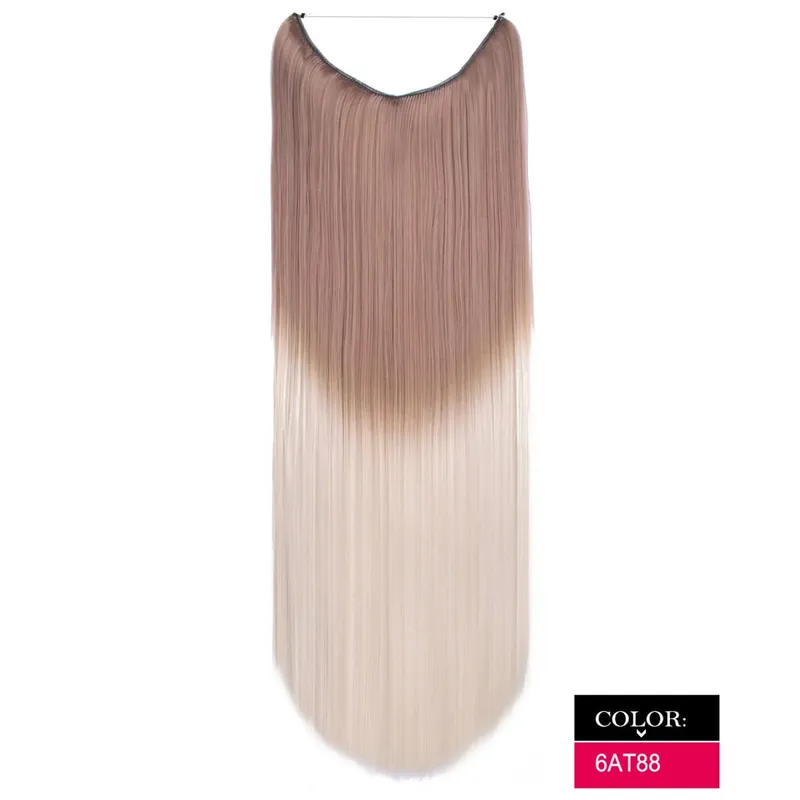 Synthetic One piece Hair Extensions No Clip No Glue Invisible 24inch Long Straight Wave Heat Resistant String Hairpiece