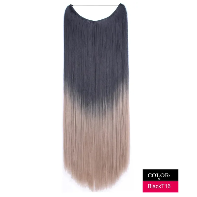 Synthetic One piece Hair Extensions No Clip No Glue Invisible 24inch Long Straight Wave Heat Resistant String Hairpiece