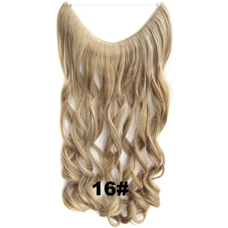 Synthetic One piece Hair Extensions No Clip No Glue Invisible 24inch Long Straight Wave Heat Resistant String Hairpiece