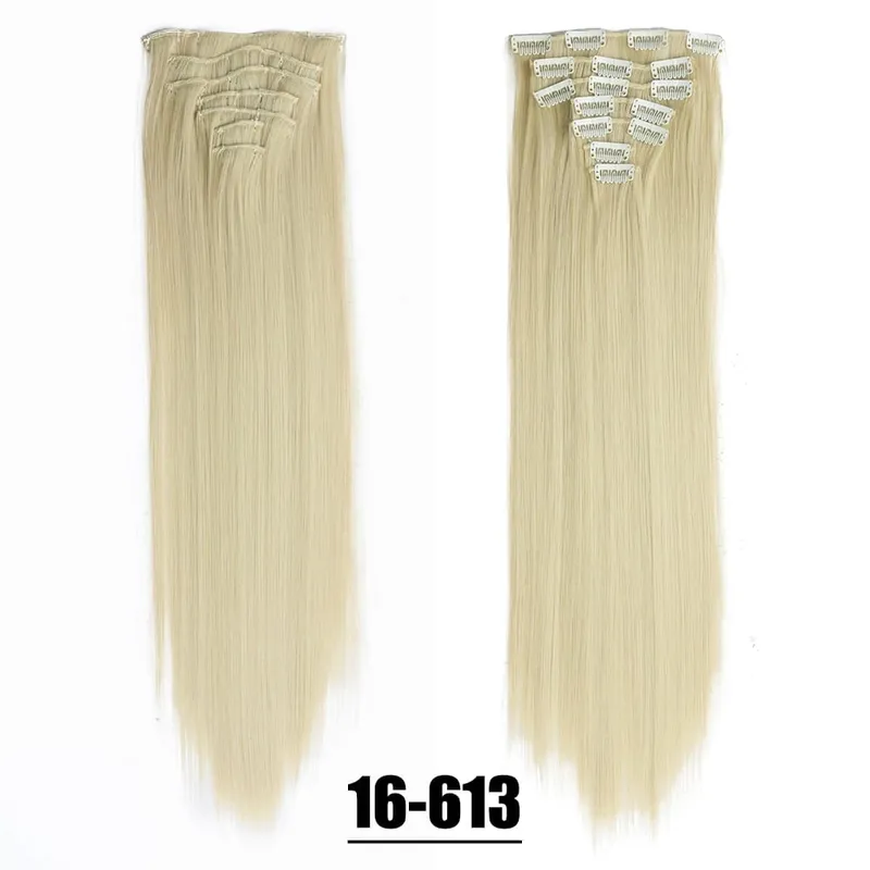 Synthetic 16 Clips In Hair Extensions 7Pcs/Set Long Wavy Hairstyles 24Inch 140G Clip In Heat Resistant Black Brown Hairpiece