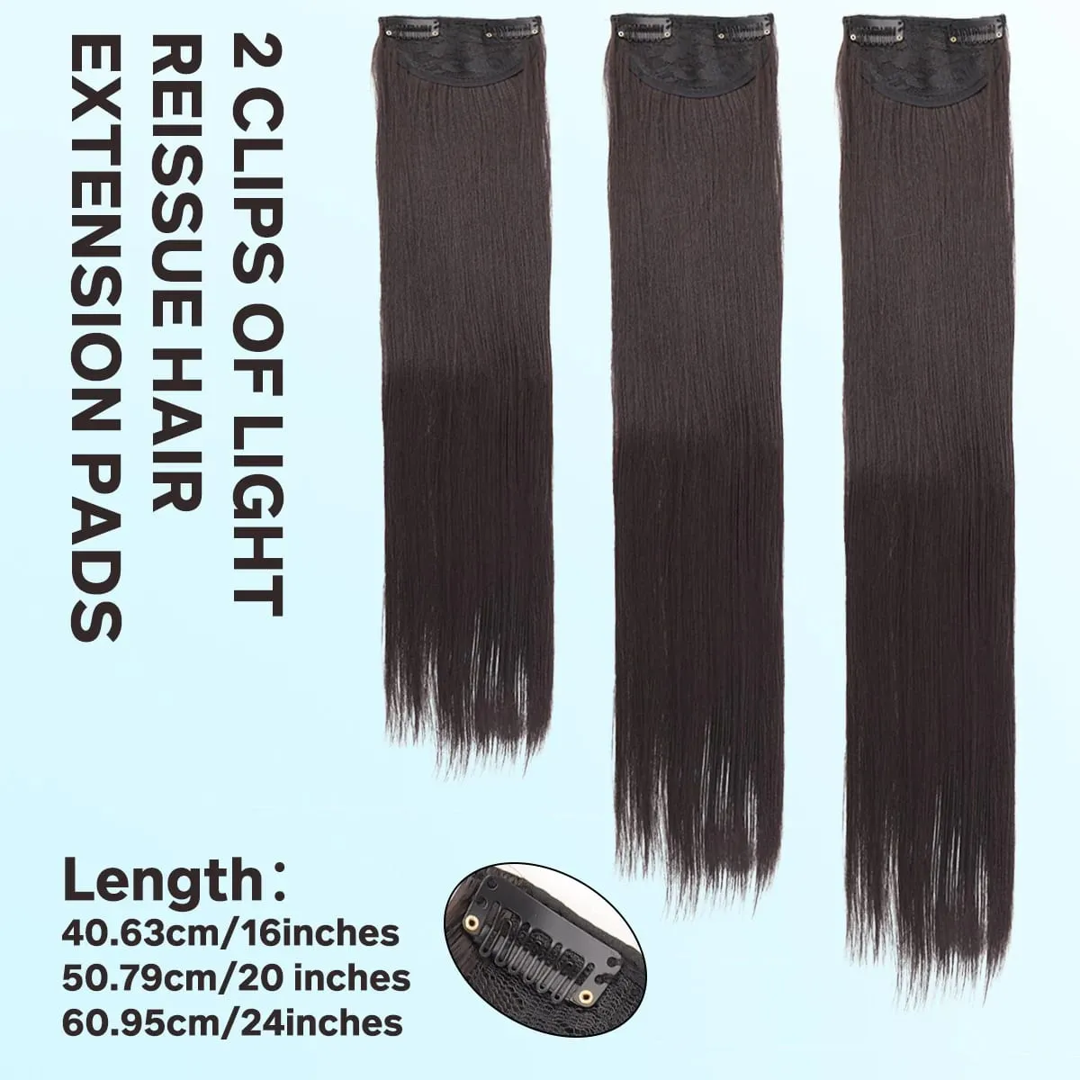 1pcs synthetic 16“20"24“ clip hair extension piece wig women's lightweight top replacement long straight hair