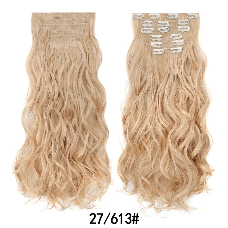 Jeedou 20 Inch 140g Clip In Hair Extensions 6Pcs 16 Clips Long Wavy Synthetic Ombre Hair Pieces for Women Full Head