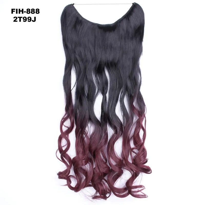 Synthetic One piece Hair Extensions No Clip No Glue Invisible 24inch Long Straight Wave Heat Resistant String Hairpiece