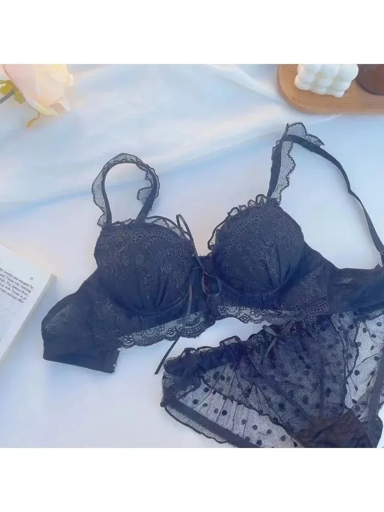 Japanese Style Lace Bralette Set Sexy Cute Underwear with Steel Ring for Small Breasts Push Up Bra & Panty Set Hot Sale Now!