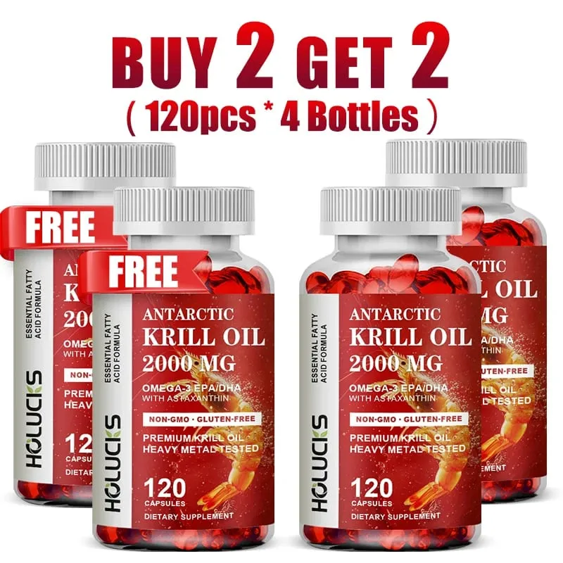 Buy 1 Get 1 Free! Pure Antarctic Krill Oil 2000mg Supplement with Astaxanthin for Heart & Brain Health Healthy Aging Non-GMO