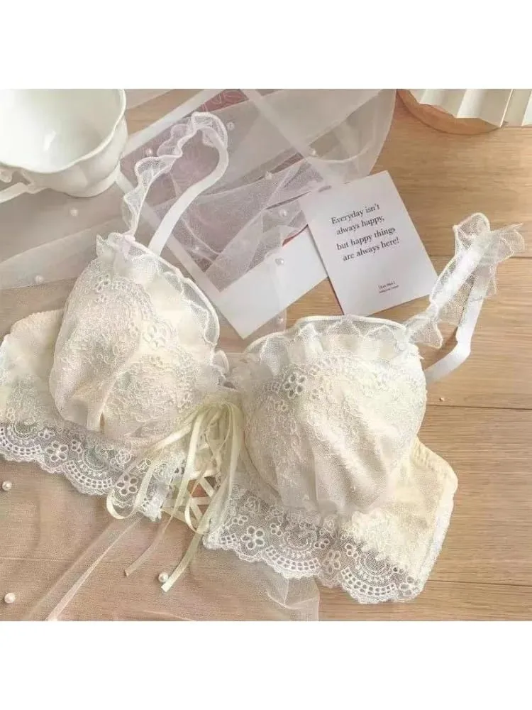 Japanese Style Lace Bralette Set Sexy Cute Underwear with Steel Ring for Small Breasts Push Up Bra & Panty Set Hot Sale Now!