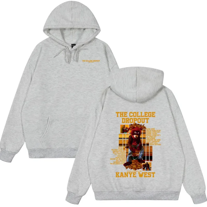 Rapper Kanye West The College Dropout Bear Graphic Hoodies Summer New Style Clothing Hip Hop Oversized Streetwears Spring Wears