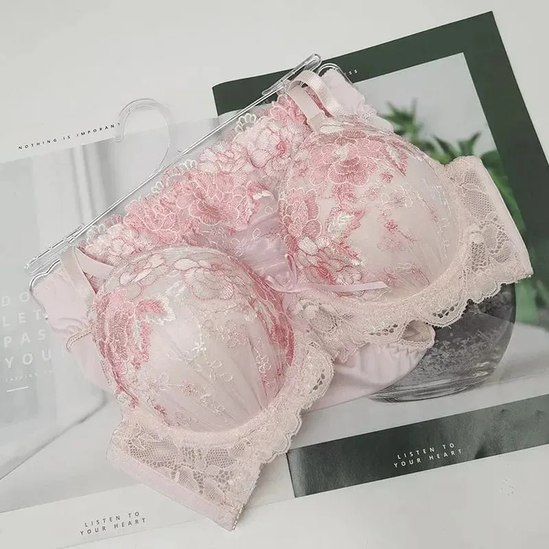 Sexy Lace Push Up Bra & Panty Set for Women Supportive Non-Run Cup Comfortable Skin-Friendly Lingerie