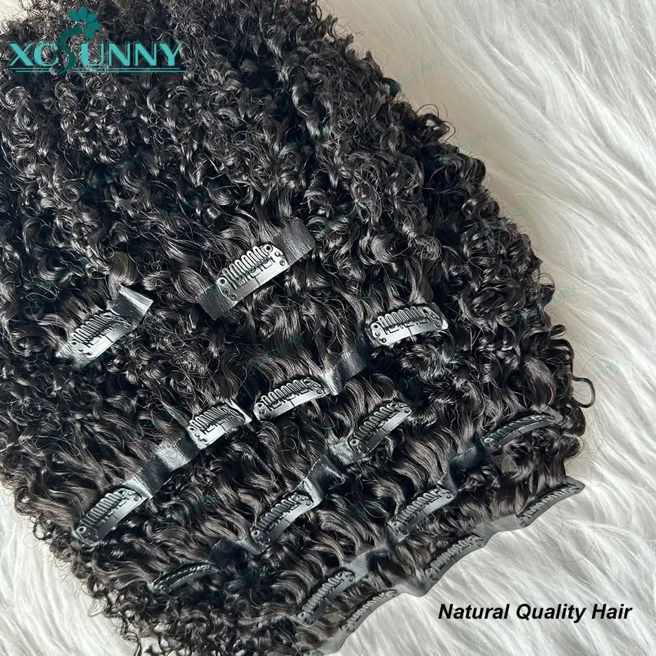 Kinky Curly Seamless Clip Ins Human Hair Burmese PU Clip In Human Hair Extensions Kinky Curly For Black Women 240g Full Head