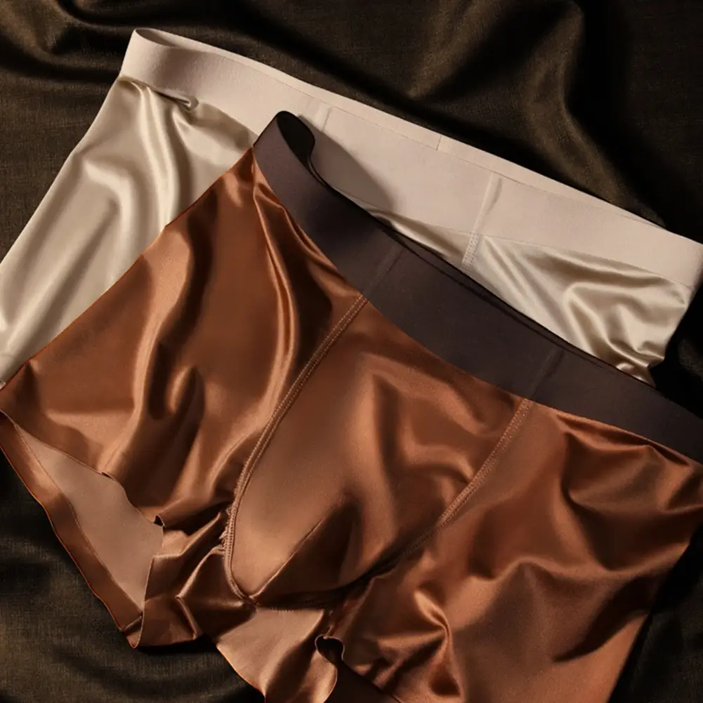 1pc Mens Seamless Boxershorts Breathable Crotch Panties Ice Silk Boxer Shorts Comfortable Satin Men's Underwear Briefs