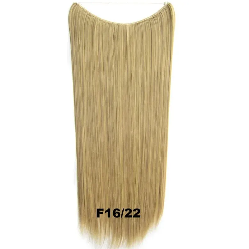 Synthetic One piece Hair Extensions No Clip No Glue Invisible 24inch Long Straight Wave Heat Resistant String Hairpiece