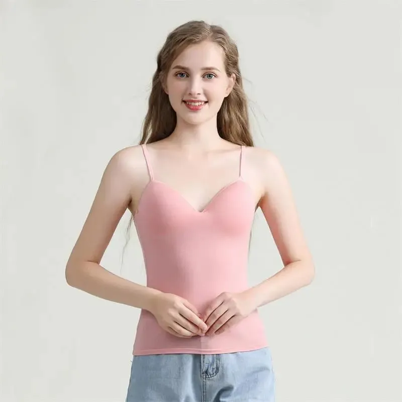 New Adjustable Padded Bra Tank Top Women Modal Spaghetti Solid Cami Top Vest Female Camisole With Built In Bra Fitness Clothing