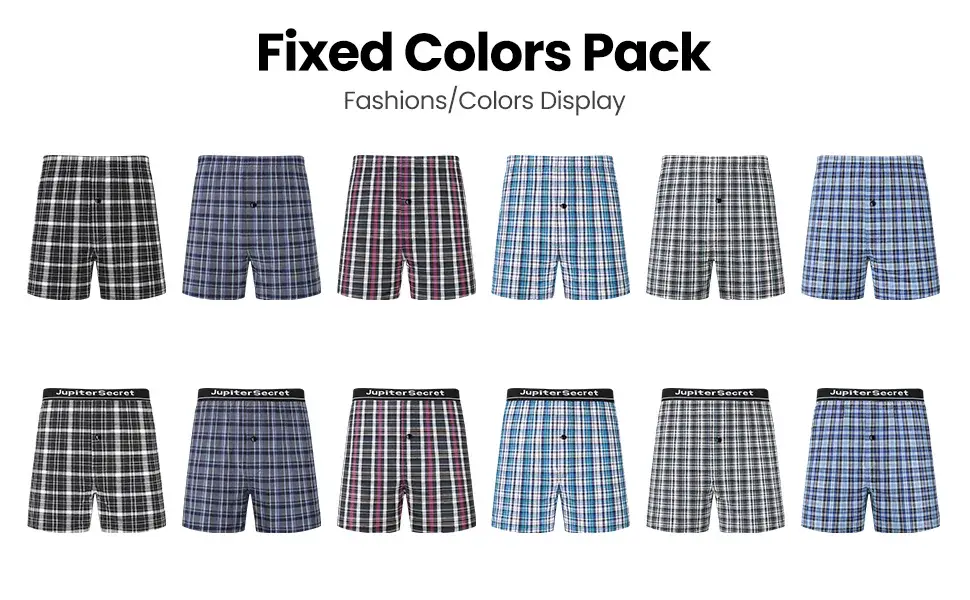 JupiterSecret 6pcs Men's Underwear Woven Boxer Shorts with Elastic Waistband and Button Random Color