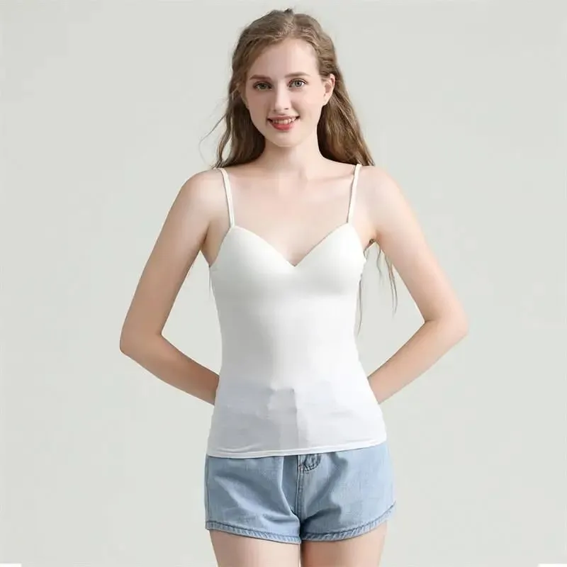 New Adjustable Padded Bra Tank Top Women Modal Spaghetti Solid Cami Top Vest Female Camisole With Built In Bra Fitness Clothing