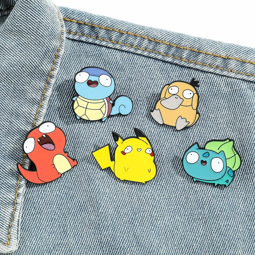 Anime Enamel Pin Funny Cartoon Figure Pikachu Squirtle Psyduck Metal Badge Brooch Jacket Jeans Lapel Pin Toy Accessories