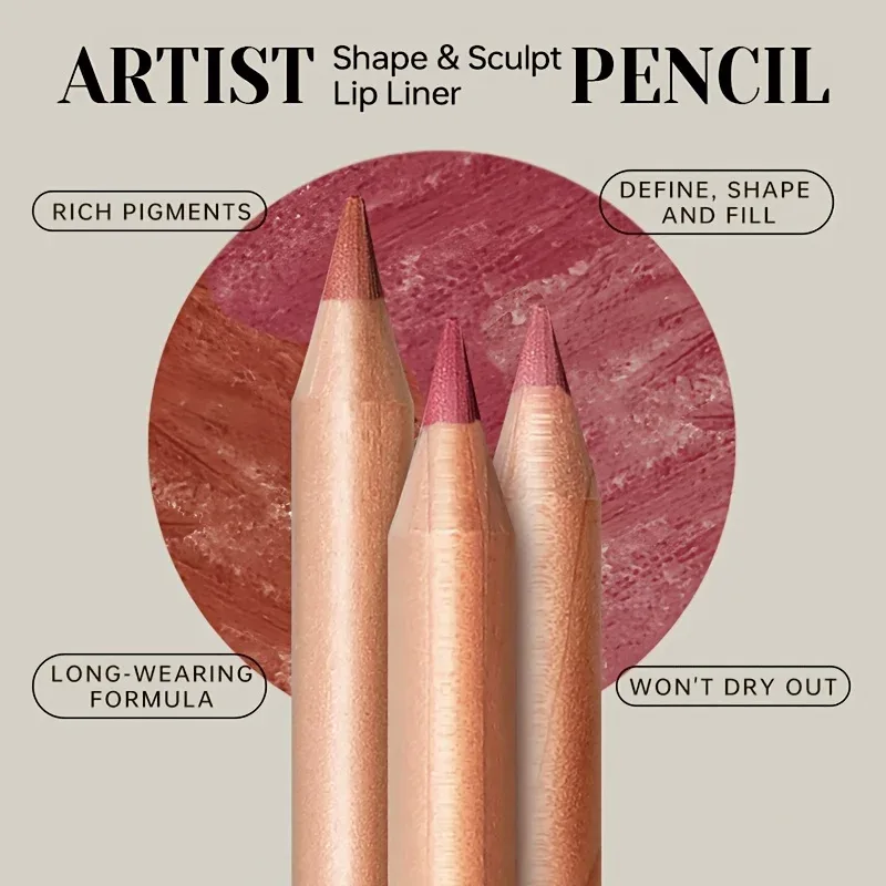 Matte Lip Liner Pencil Nude Long-Lasting Waterproof Smudge-Proof Precise Outline Smooth Creamy Formula
