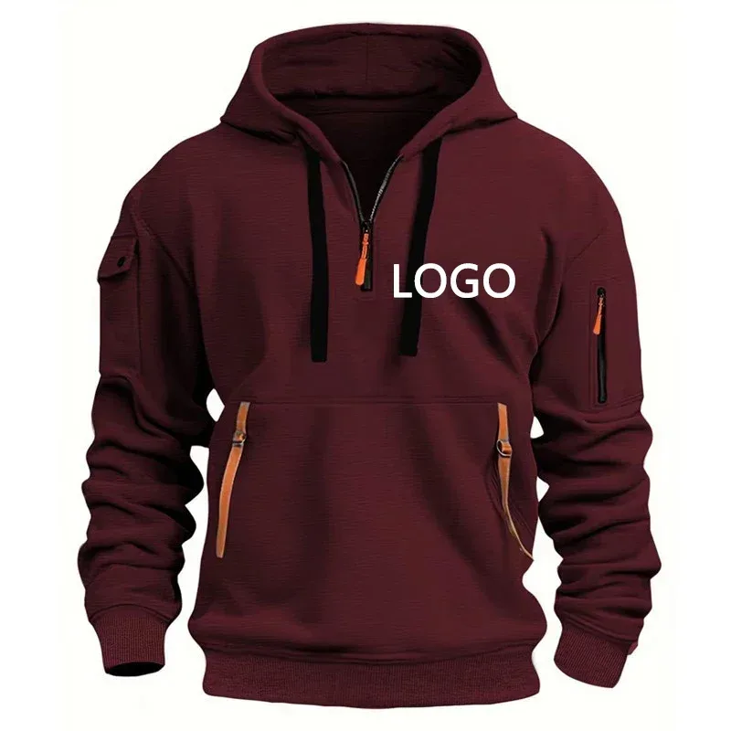 New Customized Shoulder Drop Hoodies Men Leisure Sport Multi Zipper Arm Pocket Loose Sweatshirts Fashion Hoody Jacket Pullover