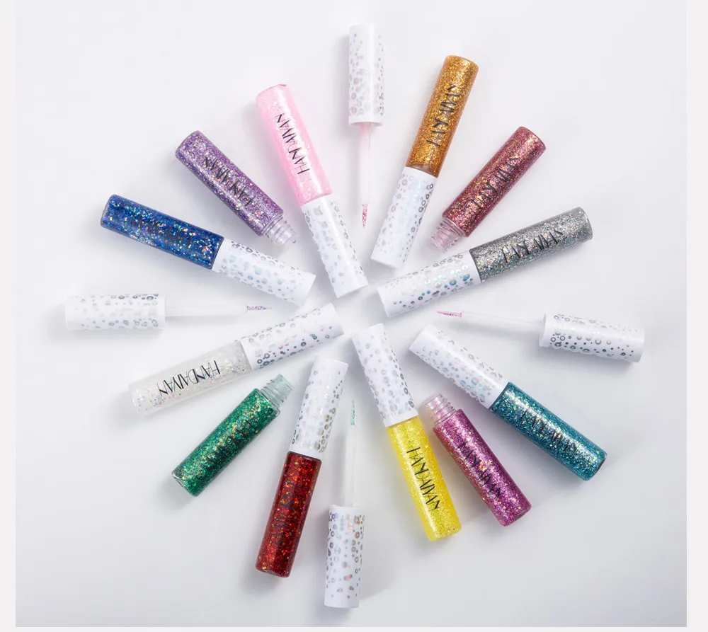 12 Colors Shiny Eye Liners Pigment Silver Rose Gold Color Glitter Liquid Eyeliner Metallic Colorful Makeup For Women