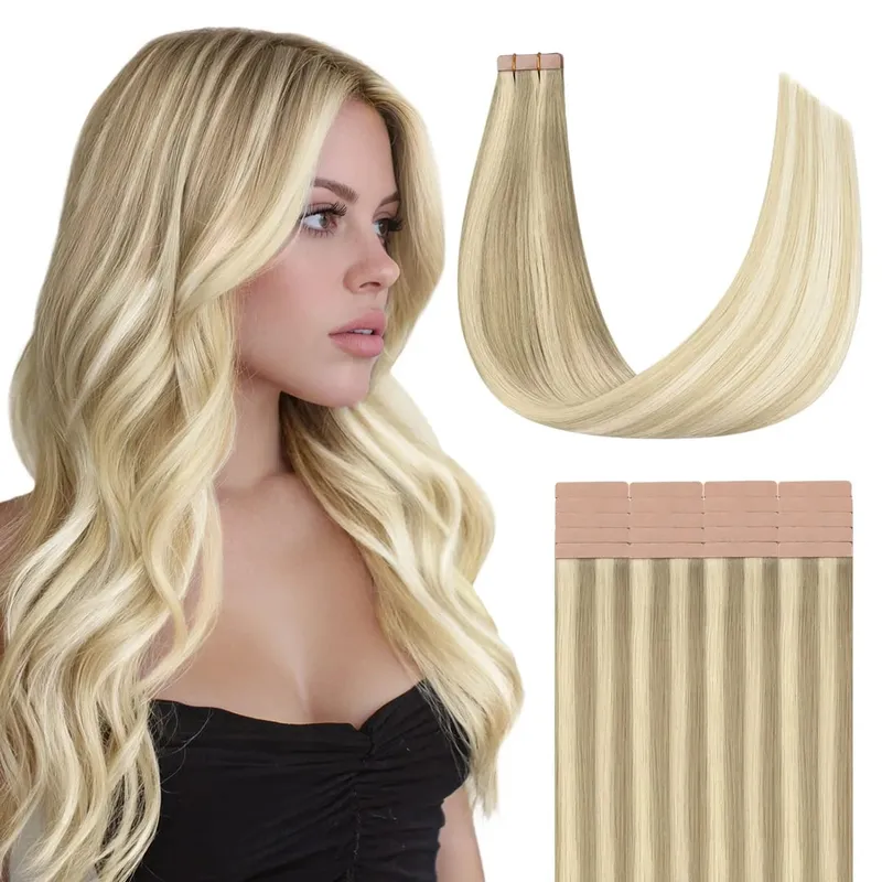 Sunmofavo Tape In Remy Human Hair Extensions Thick Silky Straight Natural Brown Invisible Tape 20Pcs Salon Grade For Women