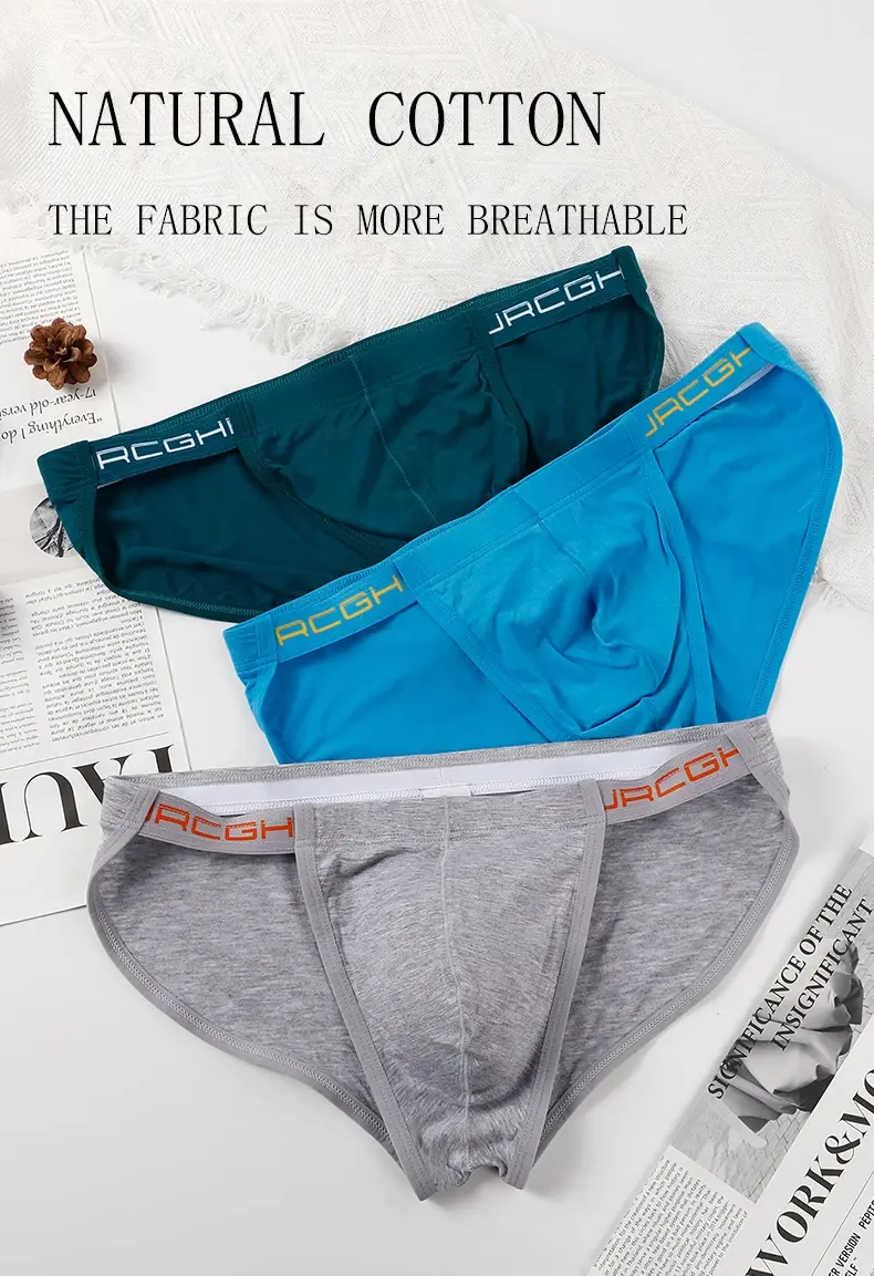 Mens Cotton Briefs Solid Color High Cut Hollow Low Waist Sexy Underwear Wholesale